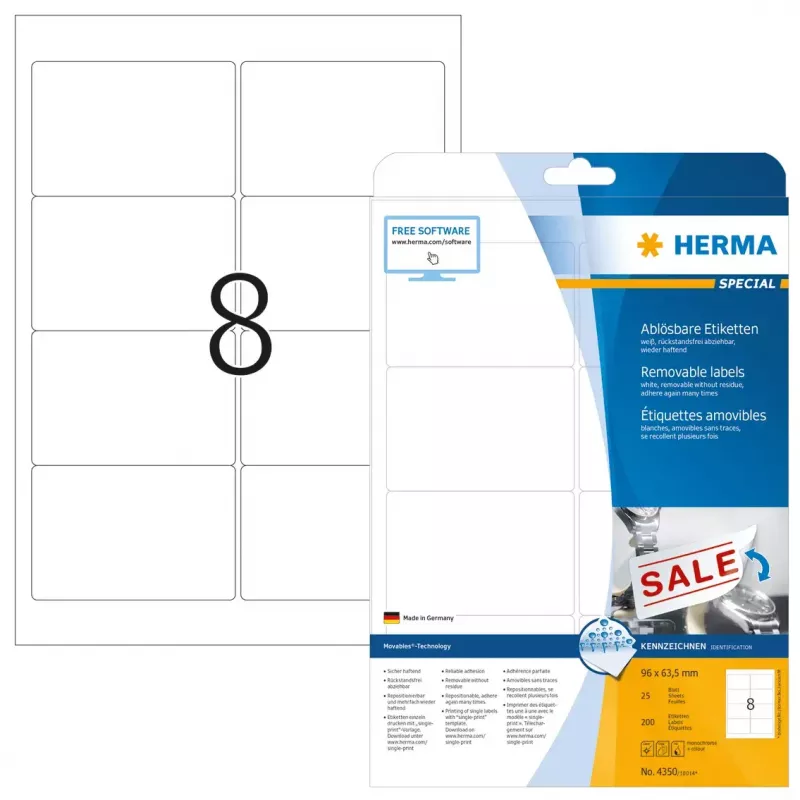 Etichetta adesiva per stampante HERMA Etichette rimovibili A4 96x63,5 mm