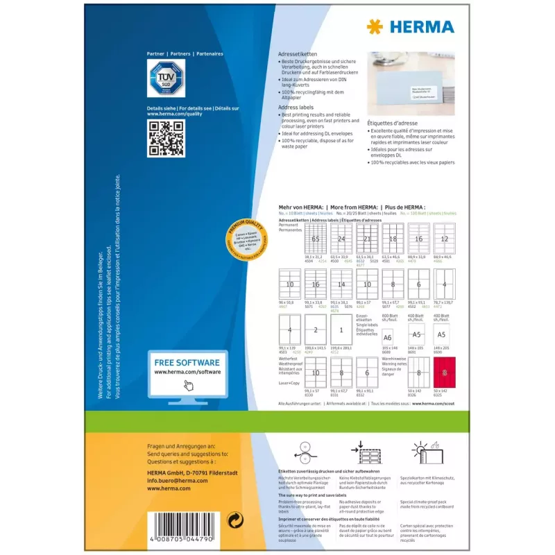 Etichette per indirizzi Premium HERMA A4 88,9x33,8 mm 1600 pz.