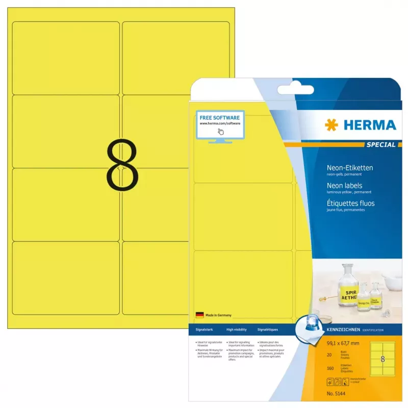 Etichette HERMA Neon A4 99,1x67,7 mm giallo brillante 160 pz.