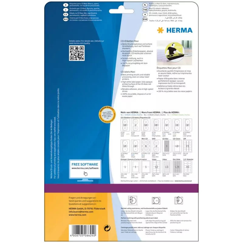Etichetta adesiva per stampante HERMA Etichette CD Maxi A4 Ø 116 mm