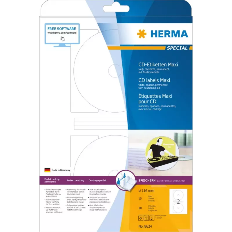 Etichetta adesiva per stampante HERMA Etichette CD Maxi A4 Ø 116 mm