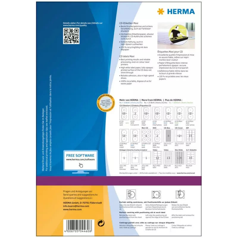 Etichette adesive per stampante HERMA Etichette CD Maxi A4 Ø 116 mm