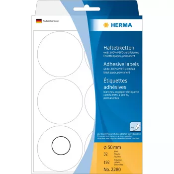 Etichette multiuso HERMA 192 pz. Ø 50 mm rotonde bianche carta