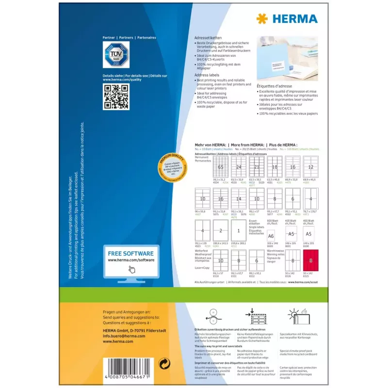 Etichette per indirizzi Premium HERMA A4 96x50,8 mm 1000 pz.