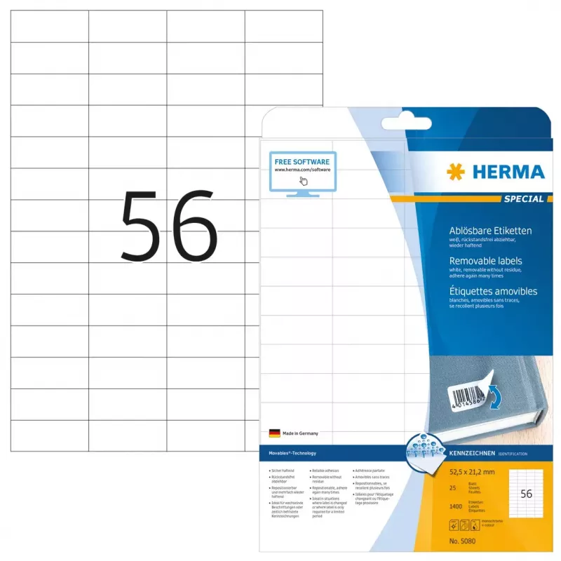 Etichette rimovibili HERMA A4 52,5x21,2 mm bianco 1400 pezzi