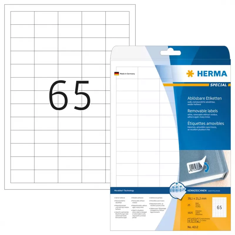 Etichetta per stampante autoadesiva HERMA 1625 pezzi A4 38,1x21,2 mm