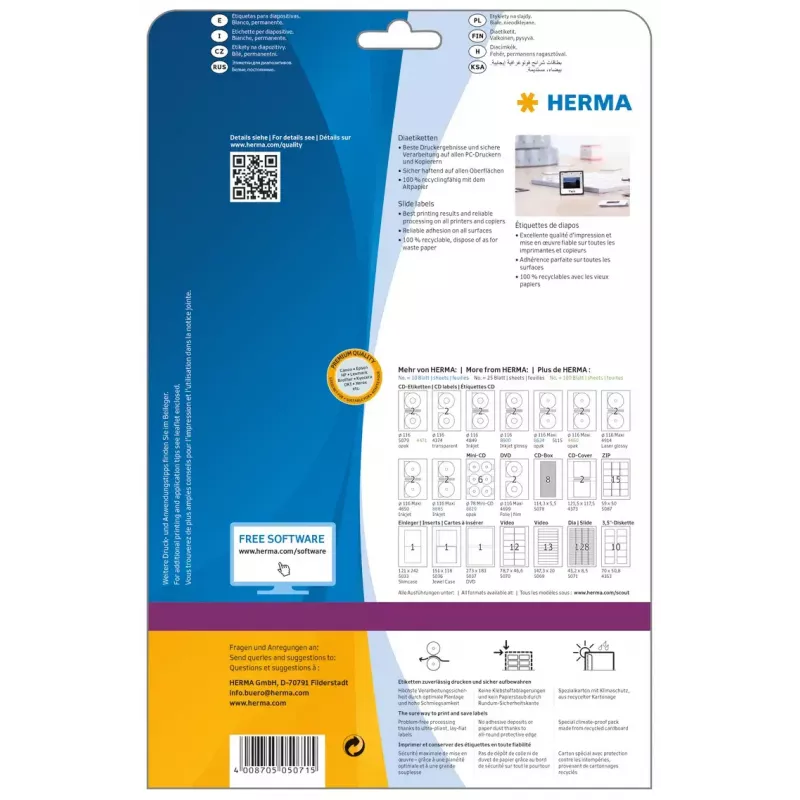 Etichette per diapositive HERMA A4 43,2 x 8,5 mm carta bianca opaca 3200 pezzi