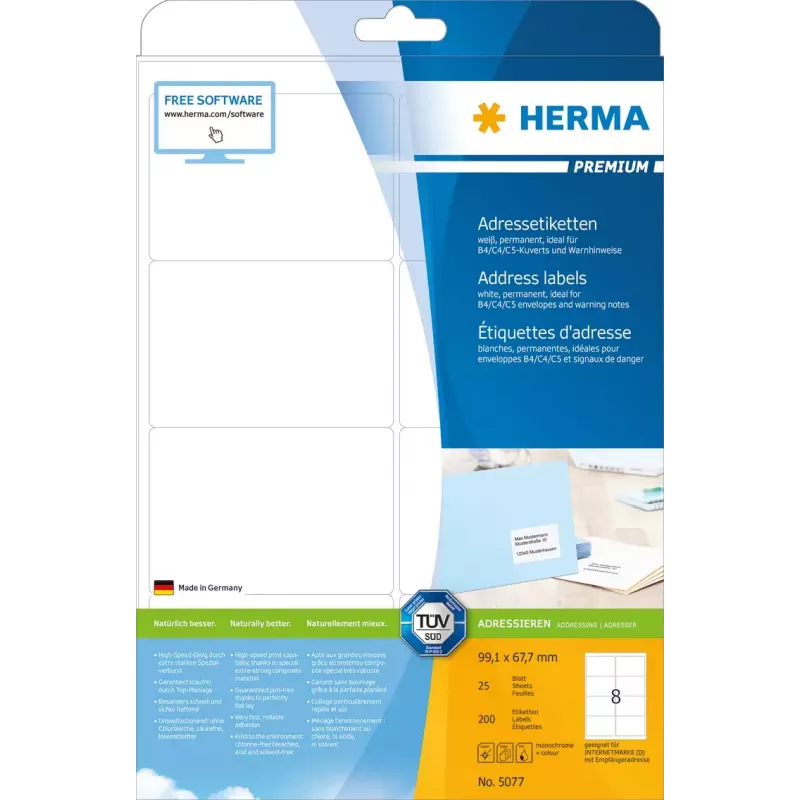 Etichette per indirizzi Premium HERMA 5077 A4 99,1 x 67,7 mm 200 pezzi