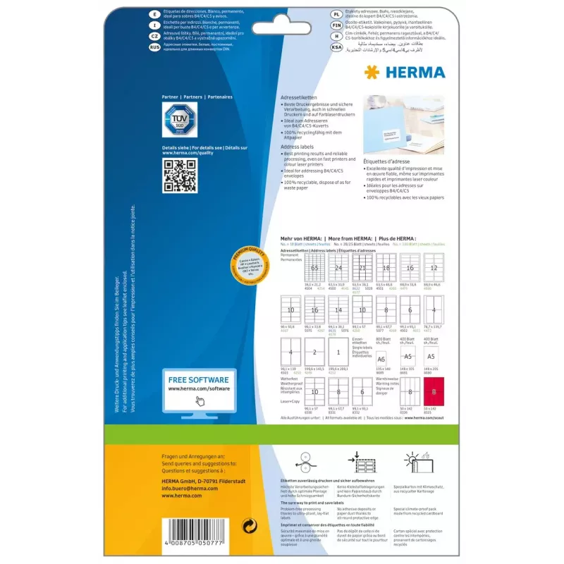Etichette per indirizzi Premium HERMA 5077 A4 99,1 x 67,7 mm 200 pezzi