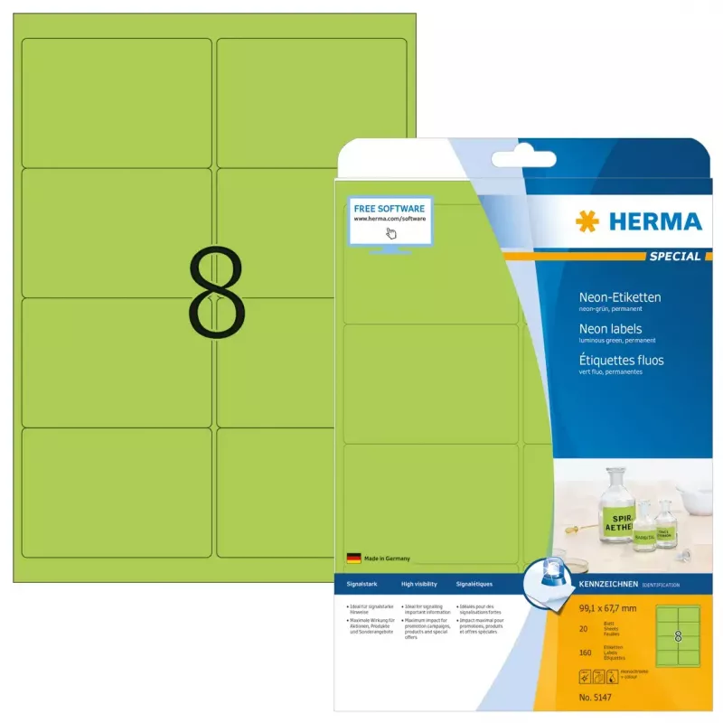 Etichette neon HERMA A4 99,1 x 67,7 mm 160 pezzi