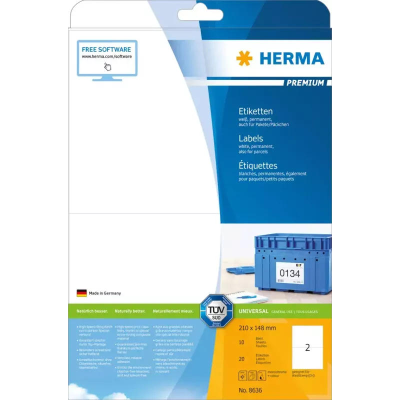 Etichette per stampante autoadesive HERMA Labels Premium A4 210x148 mm
