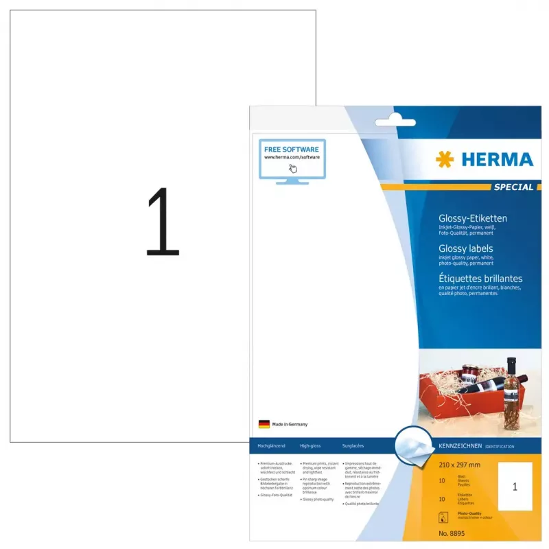 Etichetta per stampante autoadesiva HERMA etichette lucide inkjet A4 210x297 mm carta bianca lucida 10 pezzi
