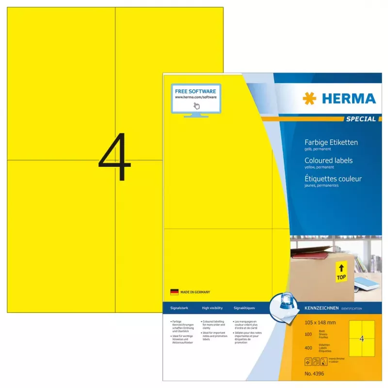 Etichette per stampante autoadesive HERMA Coloured Labels A4 105x148 mm giallo carta opaca 400 pezzi