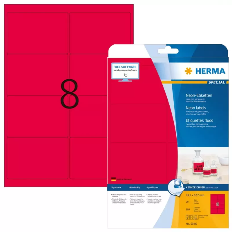 Etichetta per stampante autoadesiva HERMA etichette neon A4 99,1x67,7 mm