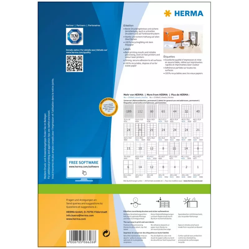Etichette per stampante autoadesive HERMA Labels Premium A4 97x42,3 mm