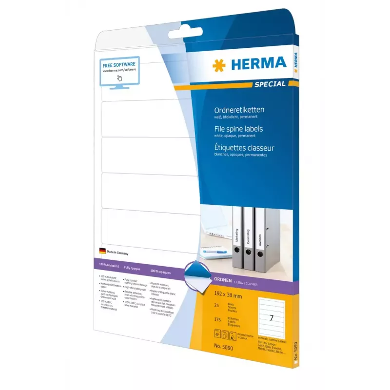 Etichette per dorso raccoglitori HERMA A4 192x38 mm bianco carta opaca coprente 175 pz.