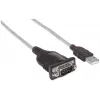 Cavo convertitore Manhattan USB-A a seriale, 45 cm, connettore maschio su connettore maschio, seriale/RS232/COM/DB9, chip FTDI FT232RL, compatibile Windows 11 (e sistemi operativi precedenti), cavo nero/argento, tre anni di garanzia, conforme a ICUSB2321F.