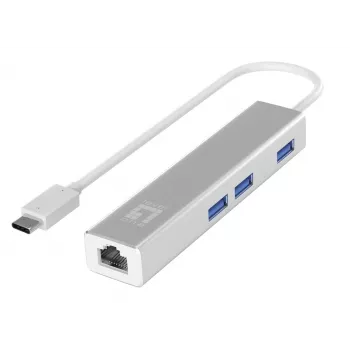Adattatore di rete LevelOne Gigabit USB-C con hub USB, cablato, USB Type-C, Ethernet, 1000 Mbit/s, argento