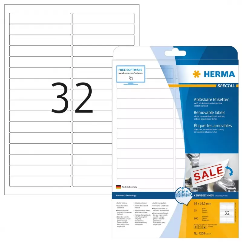 Etichette per stampante adesive HERMA etichette rimovibili A4 96x16,9 mm