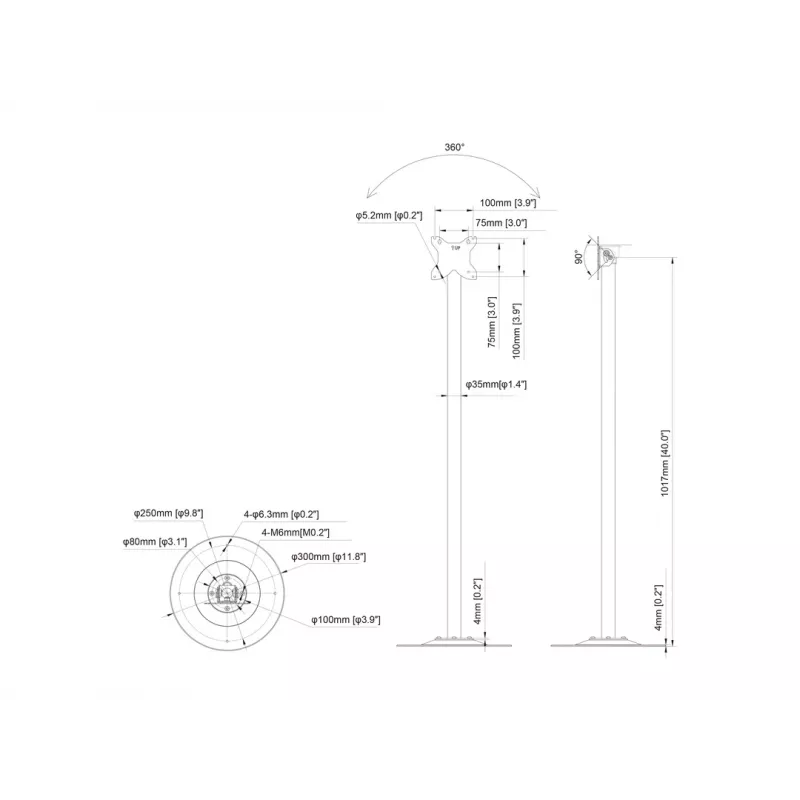 Multibrackets M Pro Series Single Pole Floorbase capacità 10 kg 17,8-76,2 cm