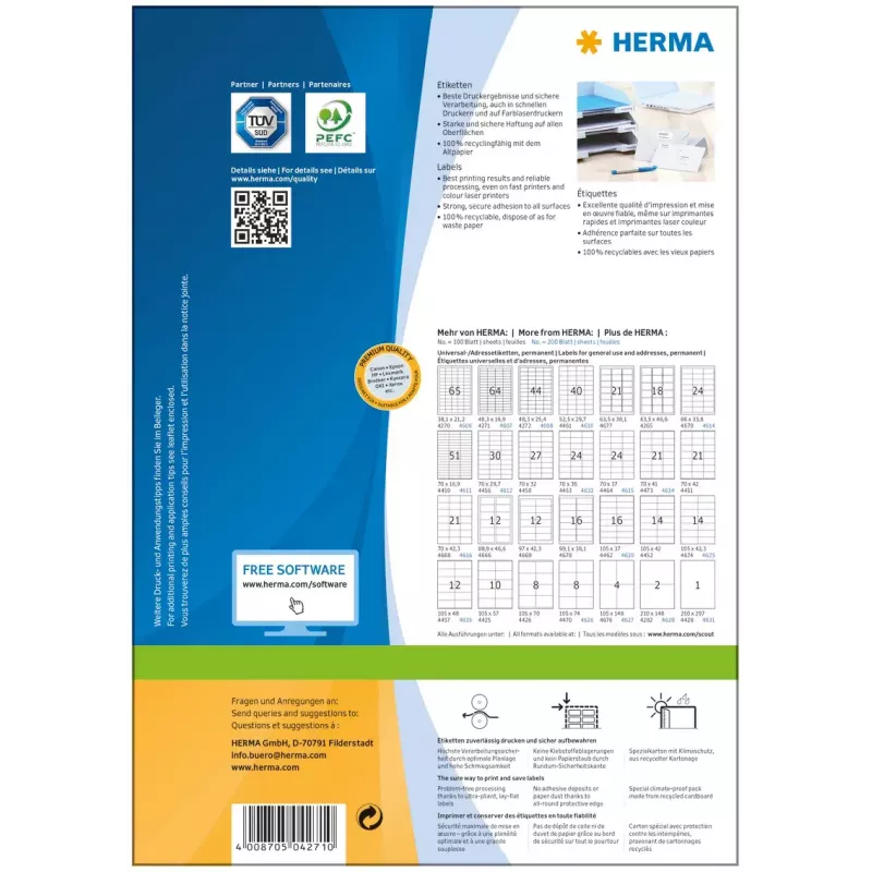 Etichette per stampante adesive HERMA Labels Premium A4 48,3x16,9 mm