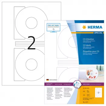 Etichette per CD HERMA A4 Ø 116 mm carta bianca opaca coprente 200 pezzi