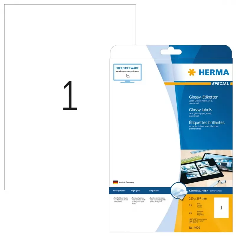Etichetta adesiva per stampante HERMA Labels A4 210x297 mm bianco carta lucida 25 pz.