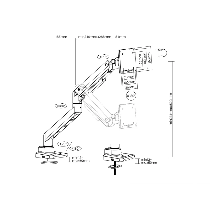 Equip supporto da tavolo per monitor heavy-duty da 17 pollici a 49 pollici, nero