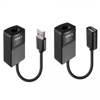 Lindy 60m USB 1.1 Cat.6 Extender Basic, trasmettitore e ricevitore di rete, 60 m, 12 Mbit/s, Cat5e, Cat6, nero, plastica