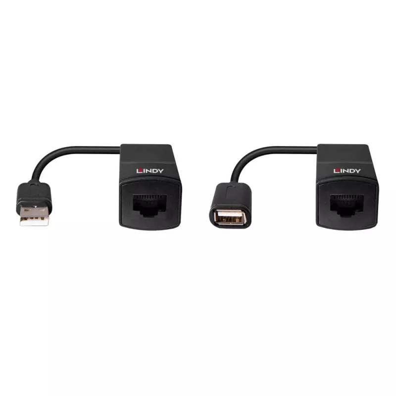 Lindy 60m USB 1.1 Cat.6 Extender Basic, trasmettitore e ricevitore di rete, 60 m, 12 Mbit/s, Cat5e, Cat6, nero, plastica