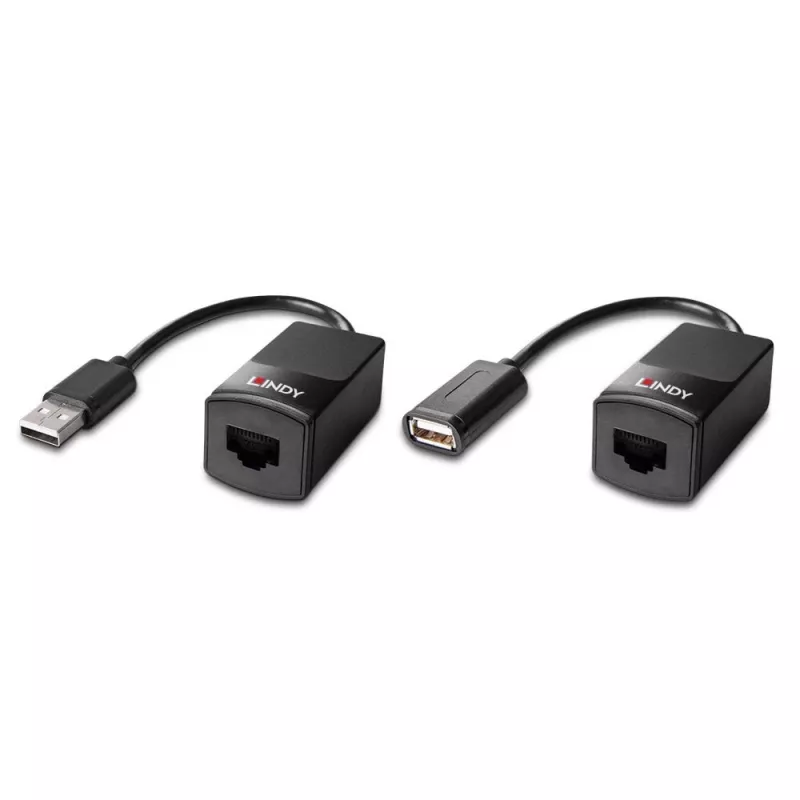 Lindy 60m USB 1.1 Cat.6 Extender Basic, trasmettitore e ricevitore di rete, 60 m, 12 Mbit/s, Cat5e, Cat6, nero, plastica