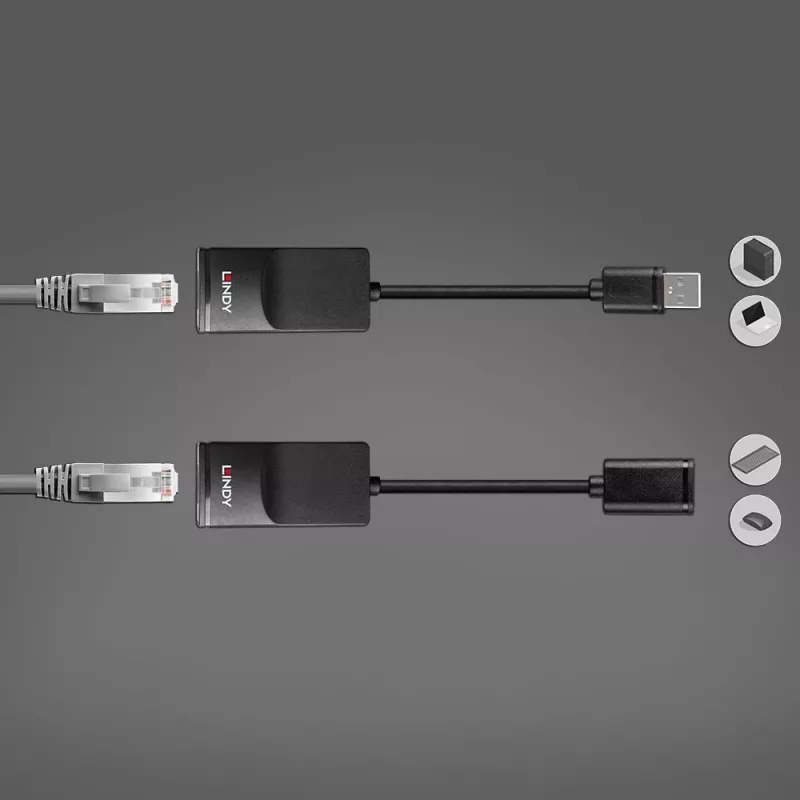 Lindy 60m USB 1.1 Cat.6 Extender Basic, trasmettitore e ricevitore di rete, 60 m, 12 Mbit/s, Cat5e, Cat6, nero, plastica