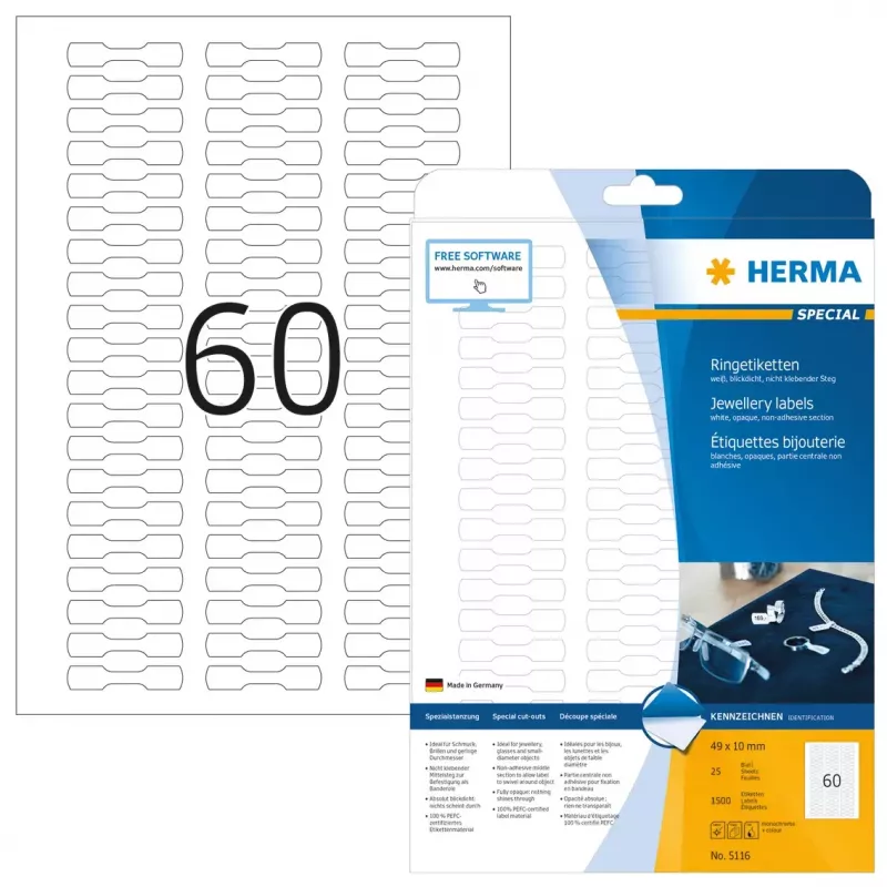 Etichetta autoadesiva per stampante HERMA 5116 A4 49x10 mm 1500 pz.