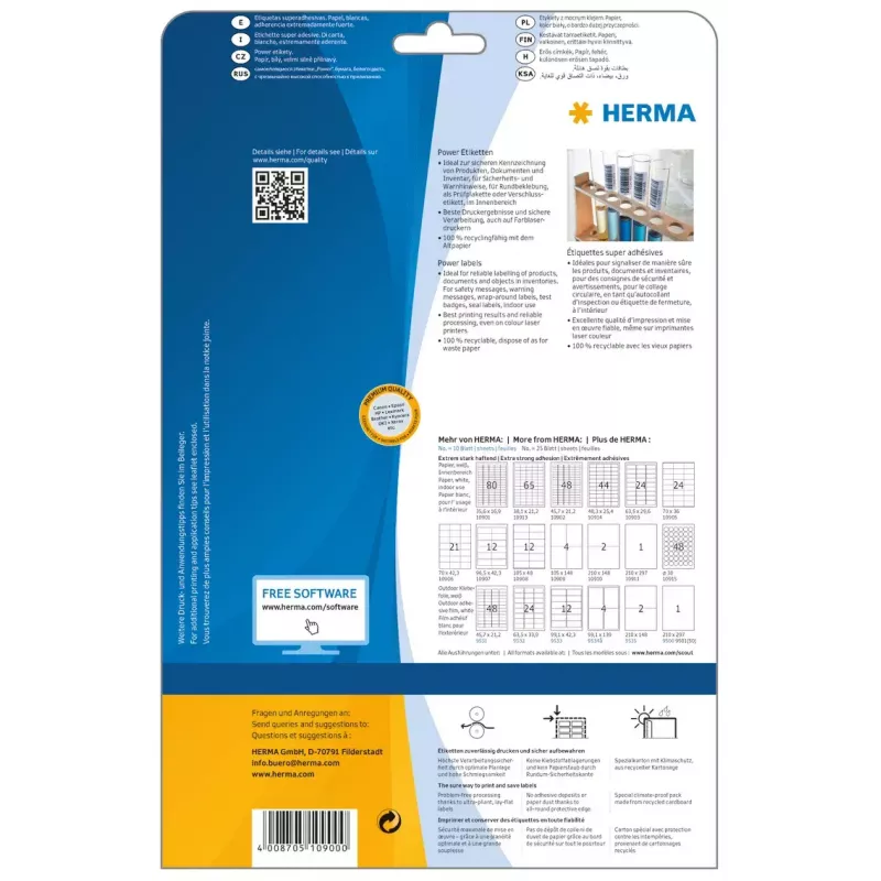 Etichette autoadesive per stampante HERMA Labels A4 25,4x10 mm bianco adesione extra forte carta opaca 4725 pz.