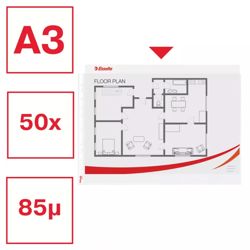 Esselte Quality Pocket A3 orizzontale, 30% plastica riciclata da materiale pre-consumo