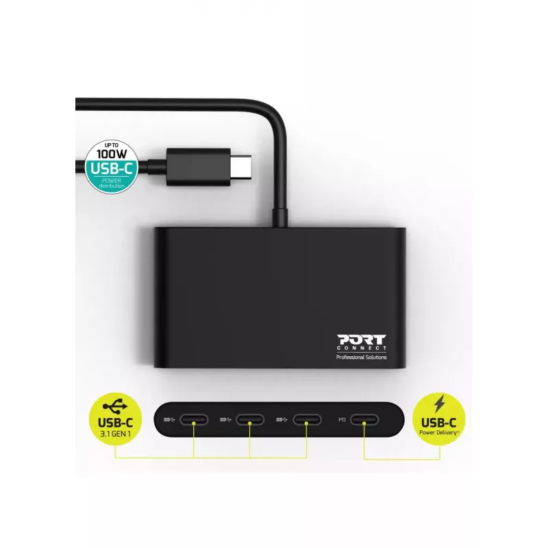 Hub USB Port Designs 900147 USB Type-C 5000 Mbit/s nero