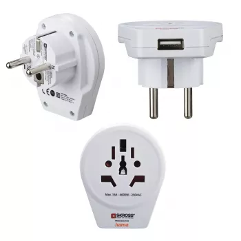 Hama Adattatore da viaggio USB mondo-su-Europa universale bianco