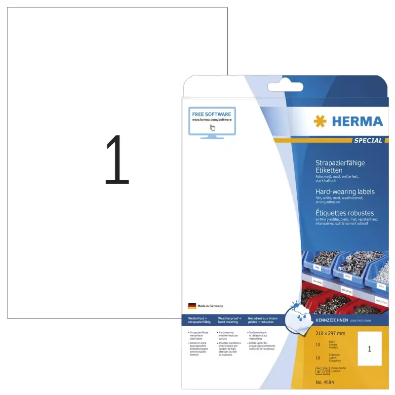 Etichetta adesiva HERMA A4 rettangolo arrotondato bianco 10 pz.