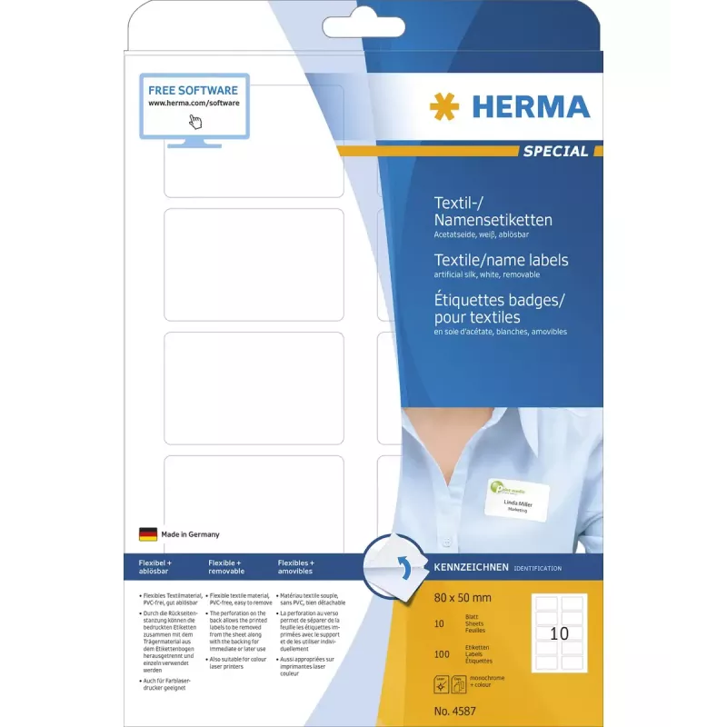 Etichetta autoadesiva HERMA 4587 rettangolo arrotondato rimovibile bianca
