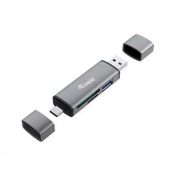 Equip Lettore di schede con hub USB 3.0, OTG, MicroSD (TransFlash), MicroSDHC, SD, SDHC, grigio, CE & RoHS, USB 3.2 Gen 1 (3.1 Gen 1) Type-A/Type-C, 202 mm, 12 mm