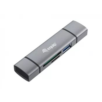 Equip Lettore di schede con hub USB 3.0, OTG, MicroSD (TransFlash), MicroSDHC, SD, SDHC, grigio, CE & RoHS, USB 3.2 Gen 1 (3.1 Gen 1) Type-A/Type-C, 202 mm, 12 mm