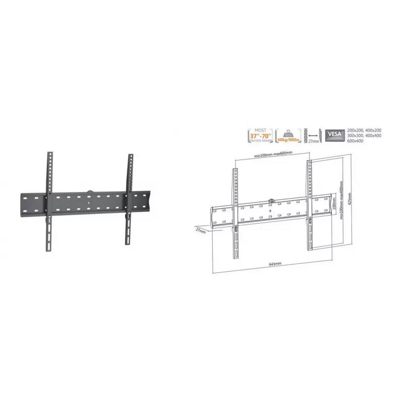 Equip staffa a parete per TV fissa sottile 37 pollici – 70 pollici