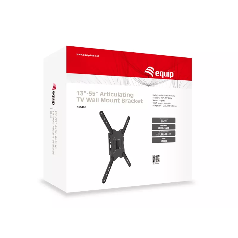Equip 650405 supporto TV a parete articolato, 23-55 pollici, 30 kg, nero