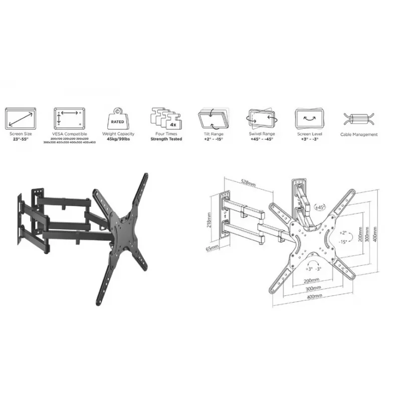 Equip 650328 staffa a parete per TV da angolo full-motion 23 pollici-55 pollici