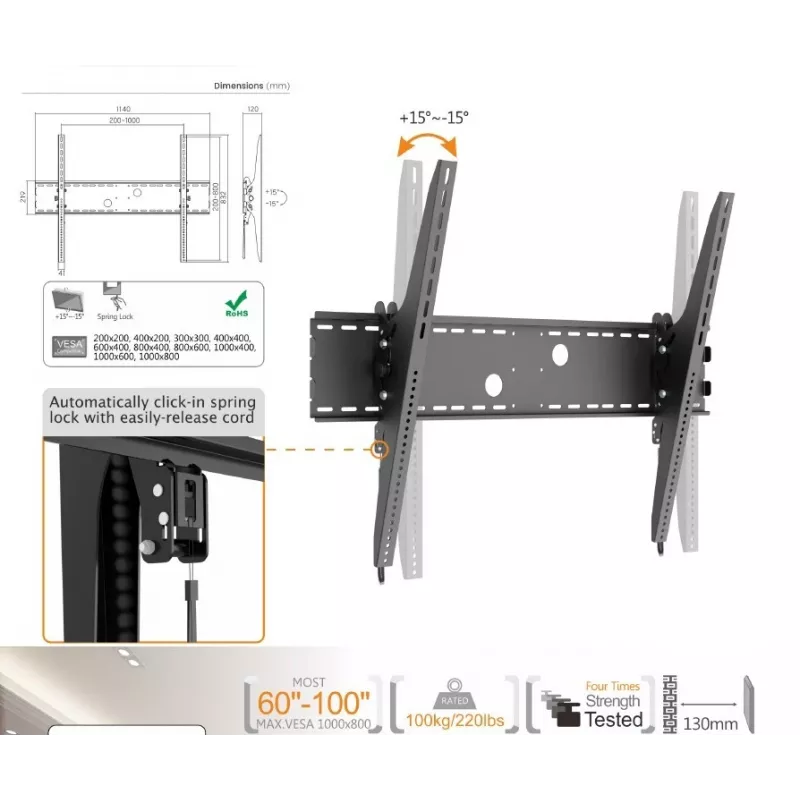 Supporto a parete per TV curvo inclinabile Equip da 60 pollici a 100 pollici