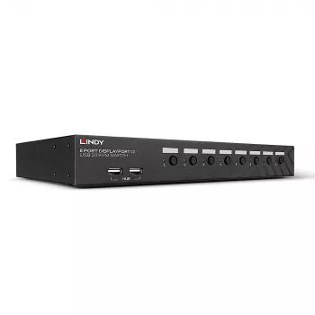 Switch KVM Lindy 8 porte DisplayPort 1.2, USB 2.0 e audio, 3840 x 2160 pixel, 4K Ultra HD, montaggio a rack, 1U, nero
