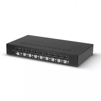 Switch KVM Lindy 8 porte DisplayPort 1.2, USB 2.0 e audio, 3840 x 2160 pixel, 4K Ultra HD, montaggio a rack, 1U, nero
