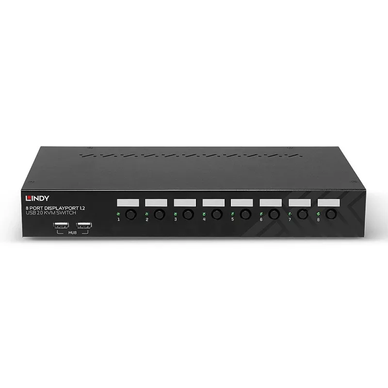 Lindy 39540 switch KVM a 8 porte DisplayPort 1.2, USB 2.0 e audio, 1 utente locale, montabile in rack, nero