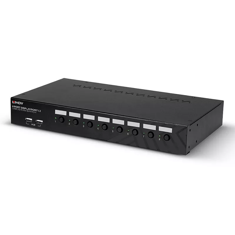 Lindy 39540 switch KVM a 8 porte DisplayPort 1.2, USB 2.0 e audio, 1 utente locale, montabile in rack, nero