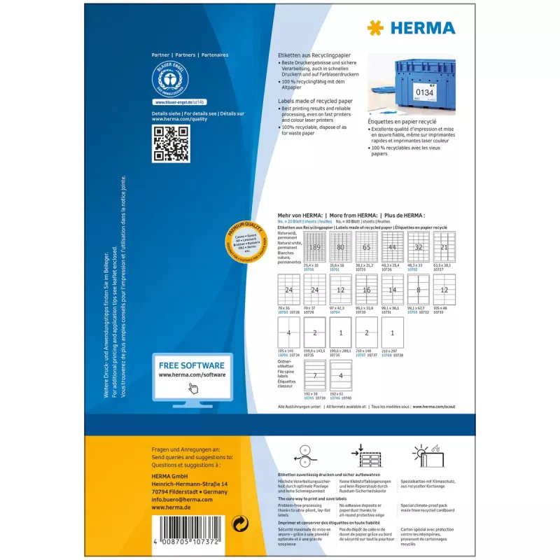 Etichette adesive per stampante HERMA 10737 bianco 21x14,8 cm 160 etichette